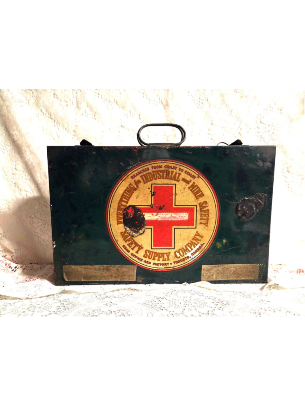 Vintage Canadian Industrial First Aid Kit Tin 1930s